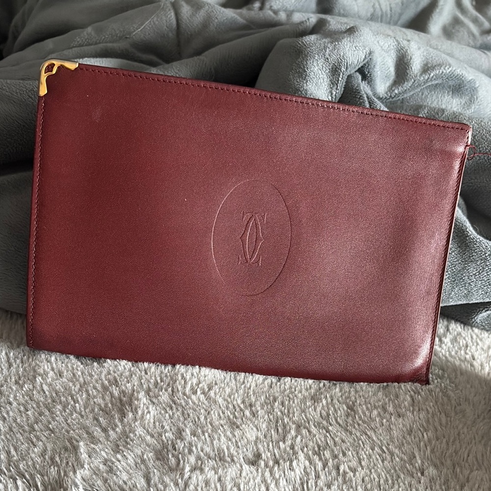Cartier Brown Leather Wallet with Embossed Logo and Gold Zipper